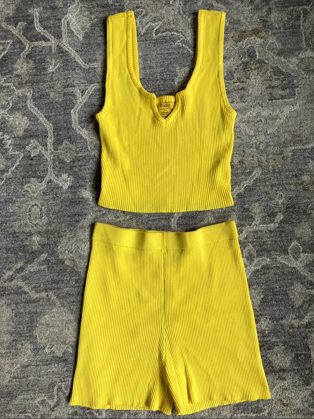 Daisy Bright Yellow Ribbed Tank & High-Waist Shorts Set